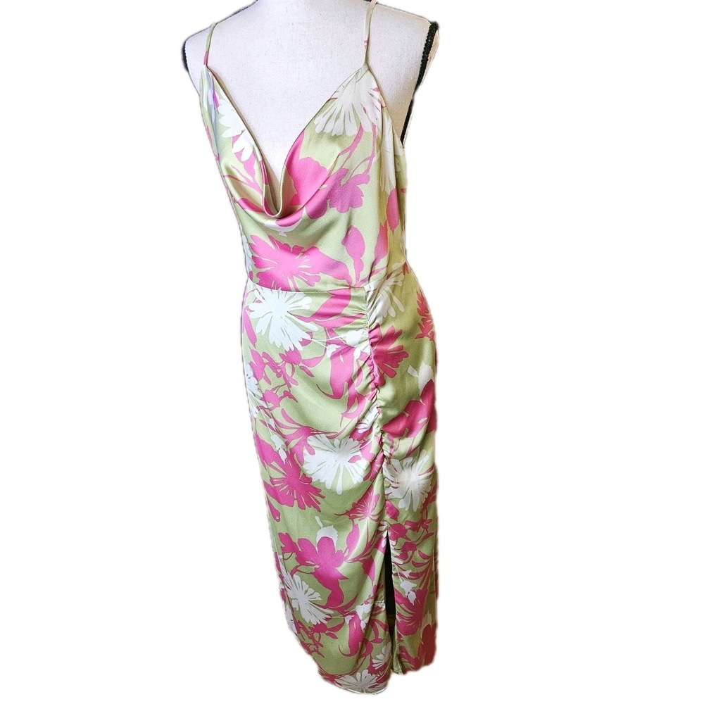 Taylor SX 16 XL Cowl Neck Maxi Slit Side Dress Green/Pink Floral Party,Cocktail
